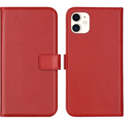 Afbeelding van Selencia Hoesje Geschikt voor iPhone 11 Met Pasjeshouder Echt Lederen Bookcase Rood