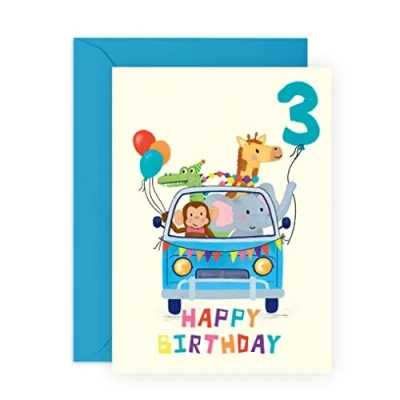 Afbeelding van Central 23 Derde verjaardagskaart voor jongens 3 jaar verjaardagsdieren wenskaart kinderen zoon kind levering met stickers