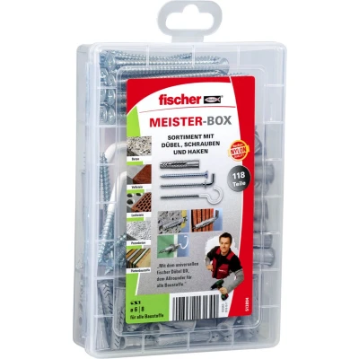 Afbeelding van fischer 513894 meister box met UX R pluggen, schroeven, ronde en winkelhaken 118 onderdelen