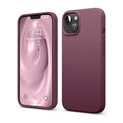 Afbeelding van elago Beschermhoes van vloeibare silicone, compatibel met iPhone 13 (6,1 inch), Full Body Cover, schokbestendig, zachte binnenvoering krasbestendige microvezel (bordeaux)