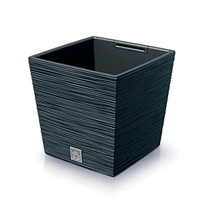 Afbeelding van Prosperplast Plantenpot/bloempot Furu Stripes voor buiten kunststof antraciet vierkant D24 x H23.5 cm