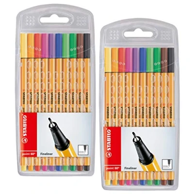 Afbeelding van STABILO Fineliner Point 88 viltstiften, 10 standaardkleuren, verpakking van 20 stuks