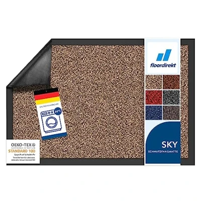 Afbeelding van Floordirekt Schoonloopmat Rhine, wasbare en effectieve vloermat, vuilvangmat met antislip achterkant, deurmat in vele maten kleuren, oker zwart (gemêleerd), 90 x 300 cm