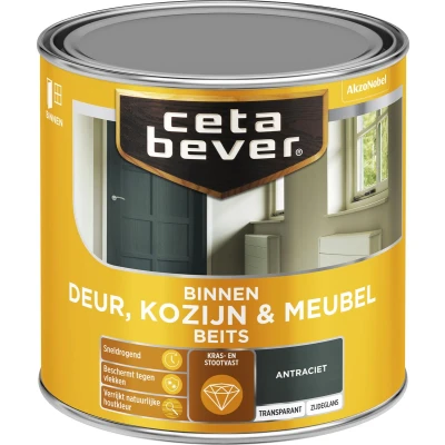 Afbeelding van Ceta Bever Binnenbeits Deur, Kozijn &amp; Meubel Zijdeglans Antraciet 0503 0,25 liter Blanke lak Beits