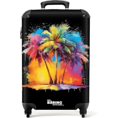 Afbeelding van NoBoringSuitcases.com® Handbagage koffer lichtgewicht Reiskoffer trolley Palmbomen besmeurd met verf Rolkoffer wieltjes Past binnen 55x40x20 en 55x35x25