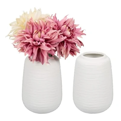 Afbeelding van Relaxdays keramische vaas set van 2 15 x 10 cm ronde bloemenvaas wit
