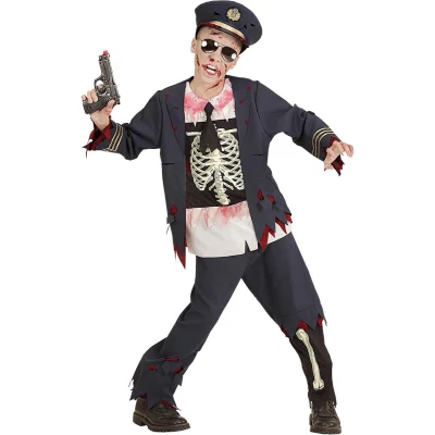 Afbeelding van Widmann Zombie Kostuum Politie Cock Jongen Blauw Maat 158 Halloween Verkleedkleding