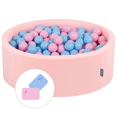 Afbeelding van KiddyMoon ballenbad 90 x 30 cm met 300 ballen een diameter van 7 cm, rond, gemaakt in de EU, bubble gum: poederroze/babyblauw