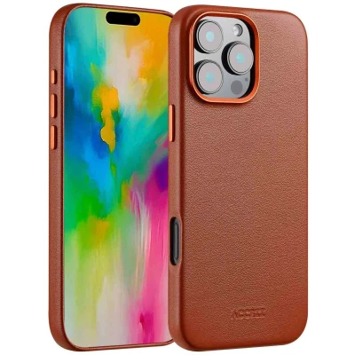 Afbeelding van Accezz Hoesje Geschikt voor iPhone 16 Pro Max MagSafe Leather Backcover bruin
