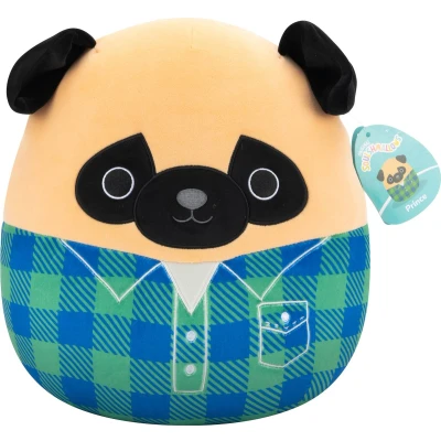 Afbeelding van Squishmallows Prince Brown Pug in Green and Blue Flannel Shirt 30cm pluche