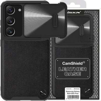 Afbeelding van Nillkin Leather CamShield Hoesje met Camera Slider Zwart Geschikt voor Samsung Galaxy S23 Plus