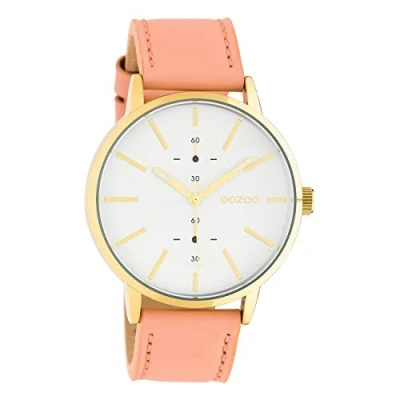 Afbeelding van Oozoo Unisex polshorloge met lederen band 42mm goud/poederroze C10588 goud/zilver, riem, Riem