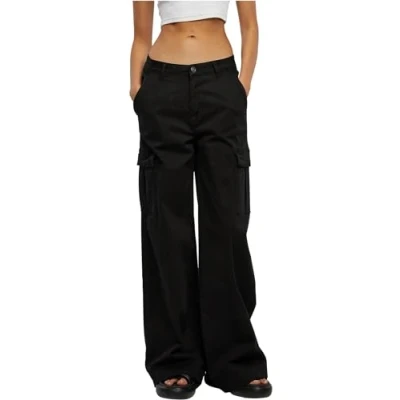 Afbeelding van Urban Classics WIDE LEG Twill Cargobroek, Dames, Maat: 26, Black