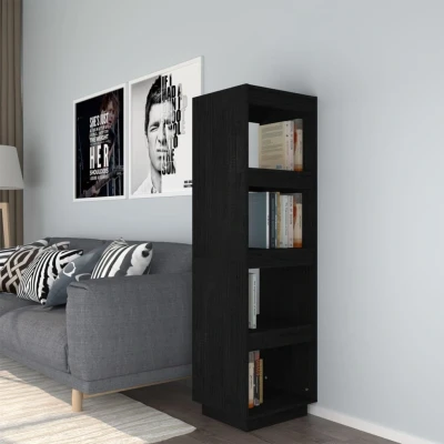 Afbeelding van Boekenkast/kamerscherm 40x35x135 cm massief grenenhout zwart
