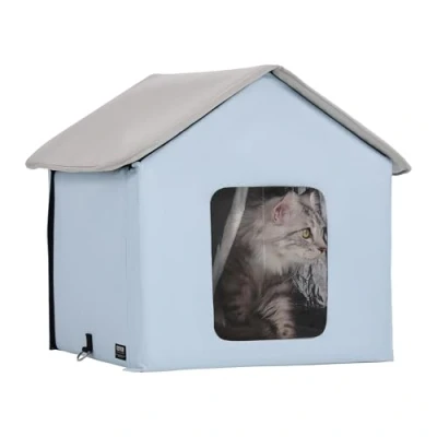 Image de VEVOR Maison Niche Chat Chauffante Extérieur Pliable Coussin Chauffant Bleu S
