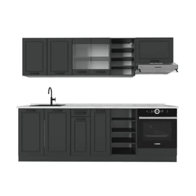 Afbeelding van Vicco R Line Complete keukeneenheid 240 cm , WB Marmer Antraciet landhuis/antraciet