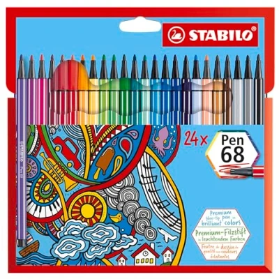 Image de STABILO Feutre dessin Pen 68 Étui carton x 24 feutres de coloriage pointe moyenne