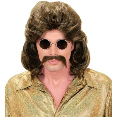 Afbeelding van Pruik en Snor 70&#039;s bruin