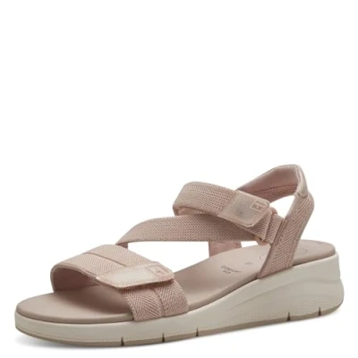 Afbeelding van Tamaris Comfort Sandalen met sleehak, Dames, Maat: 38, Rose Textiel/ synthetisch