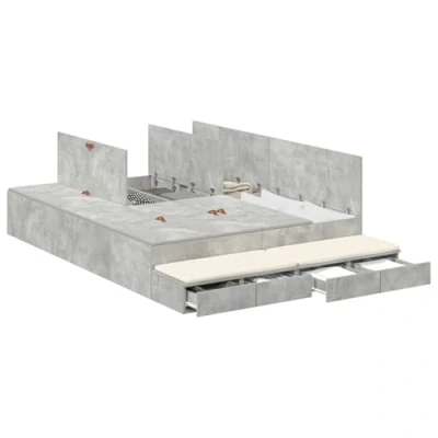 Afbeelding van vidaXL Opbergbedframe Beton Grijs Bewerkt Hout 140 x 190 cm