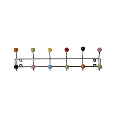 Image de Porte manteaux mural de luxe avec 12 patères cadre finition chrome et boules céramiques multicolore