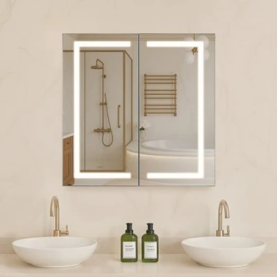 Image de VEVOR Armoire Murale ou Encastrée Salle de Bain avec Éclairage Miroir 65x65 cm
