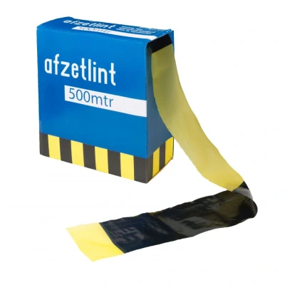 Afbeelding van Kortpack Zwart/geel Afzetlint 75mm X 500mtr, In Dispenserdoos (1 Rol)