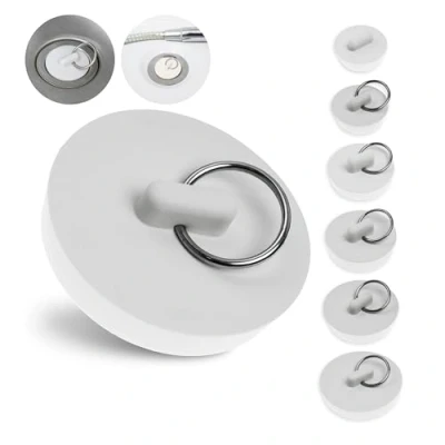 Afbeelding van Set van 6 universele rubberen afvoerstoppen voor ventielen 1 1/8&quot; tot 7/8&quot; wit