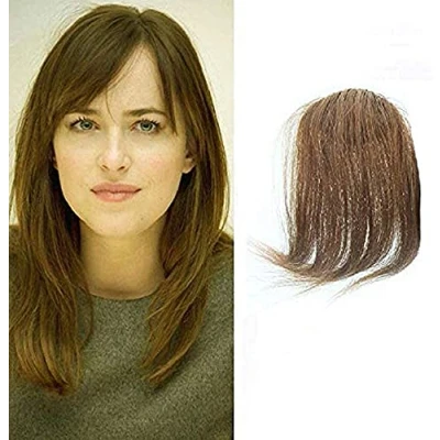 Afbeelding van Clip In Air Side Bangs pony, 100% echt haar, rechte pony (lichtbruin)