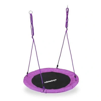 Afbeelding van Relaxdays Uniseks volwassenen, paarse nestschommel, rond, voor kinderen en verstelbaar, Ø 90 cm, tuinschotel, tot 100 kg, H x D: ca. 5 violet
