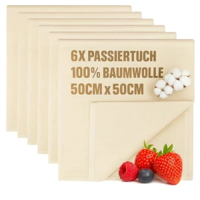 Afbeelding van 6x kaasdoek, pasdoek en knoedeldoek, klassieke fijngeweven doeken van puur katoen, naturel gekleurd, herbruikbaar, hoge scheurvastheid ook bij luchtvochtigheid