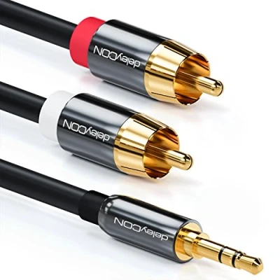 Afbeelding van deleyCON 2 m cinch 3,5 mm, jack naar RCA stereo audiokabel, 1x 2x metalen connectoren, zwart