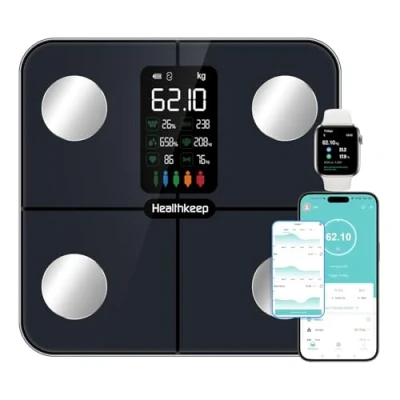 Afbeelding van Intelligente personenweegschaal met VA display, digitale weegschaal hartslag, lichaamsgegevens voor smartphone app, 180 kg