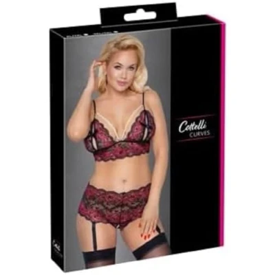 Afbeelding van Curvy Kruisloos Kanten Lingerie Set met Parel Bandjes