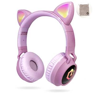 Afbeelding van PowerLocus Buddy Draadloze On Ear Koptelefoon voor Kinderen, Koptelefoons Telefoons, Tablets, PC, Lapton met Micro SD slot en 85db Limiet Gehoorbescherming (Roze)