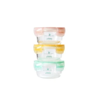 Afbeelding van Pebbly Vershouddoos Rond 240 ml Set van 3 Stuks Assorti Borosilicaatglas Transparant