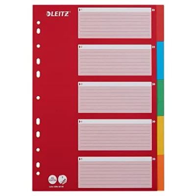 Afbeelding van Leitz Tabbladen A4 met omslag en 5 tabbladen, rood/meerkleurig, gerecycled karton, 43866000