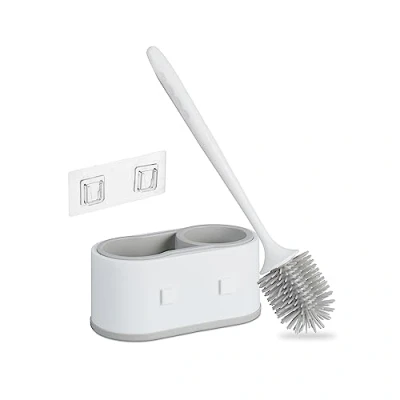 Afbeelding van Relaxdays wc borstel met wandhouder toiletborstelhouder wit garnituur muur