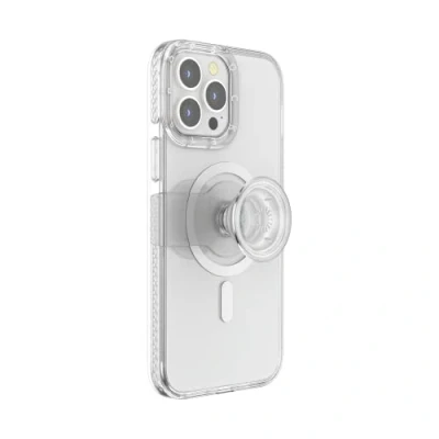 Afbeelding van PopSockets: PopCase compatibel met MagSafe beschermhoes voor iPhone 13 Pro Max herpositioneerbare PopGrip Slide houder en handgreep verwisselbare top transparant