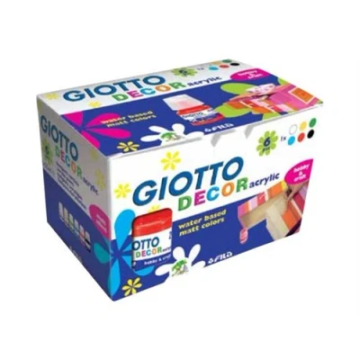 Image de GIOTTO DECOR peinture acrylique noir, rouge, bleu, vert, jaune, blanc 25 ml (pack de 6)