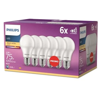Afbeelding van Energiezuinige Philips LED Lamp Mat 75 W E27 warmwit licht 6 stuks Bespaar op energiekosten