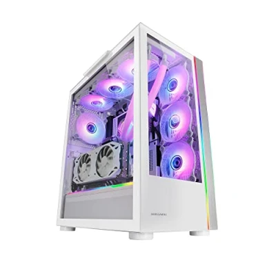 Afbeelding van MARSGAMING MC ULTRA Gepersonaliseerde E ATX XXL gamingtoren, ARGB dubbele ledstrip, dubbel gehard glazen venster, verticale kamerstructuur, wit