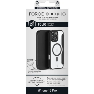 Afbeelding van Force Case, Beschermhoes Geschikt voor Apple iPhone 16 Pro Folio Versterkt MagSafe, Zwart