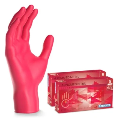 Image de ARNOMED gants jetables rouge, nitrile taille S, gant jetable 200 pièces (2 boîtes), en non poudrés &amp; sans latex, cuisine, a usage unique XS, M, L XL
