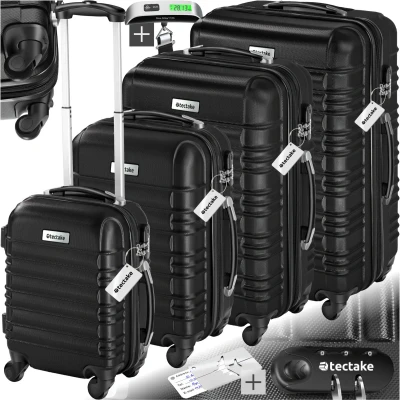 Afbeelding van tectake® 4 delige kofferset met harde schaal Reiskofferset wielen ABS Telescopisch handvat en slot Incl. bagageweger , trolleymaten S M L XL zwart