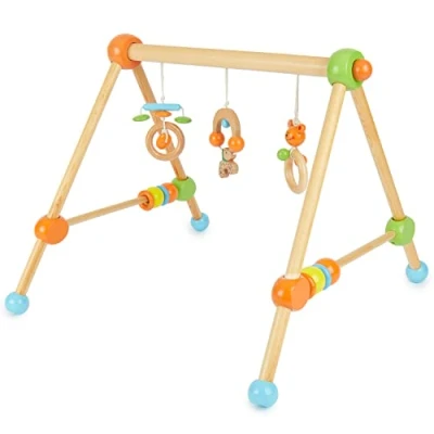 Afbeelding van Bieco Speeltrapezium, speelboog babyhout met figuren en ballen, van hout, speeltrapeziumhout, mobiel activiteitencentrum, babyspeelgoed, babyspeelgoed