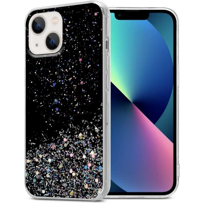 Afbeelding van Cadorabo Hoesje geschikt voor Apple iPhone 13 in Zwart met Glitter Beschermhoes van flexibel TPU silicone fonkelende glitters Case Cover Etui