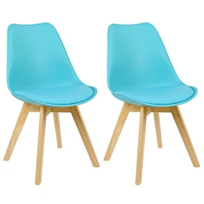 Afbeelding van WOLTU 2 eetkamerstoelen, keuken/woonkamerstoelen, design van kunstleer en massief hout, blauw BH29bl