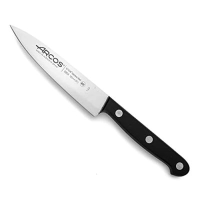 Afbeelding van Arcos Koksmes van roestvrij staal. Keukenmes voor het snijden en schillen kleine levensmiddelen. Ergonomische handgreep polyoxymethyleen lemmet 120 mm. Universele serie. Kleur: zwart.