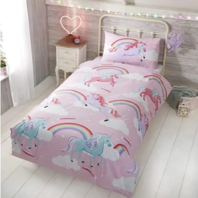 Afbeelding van Unicorn &amp; Regenbogen dekbedovertrek eenpersoons Eenhoorn dekbed 1 persoons roze